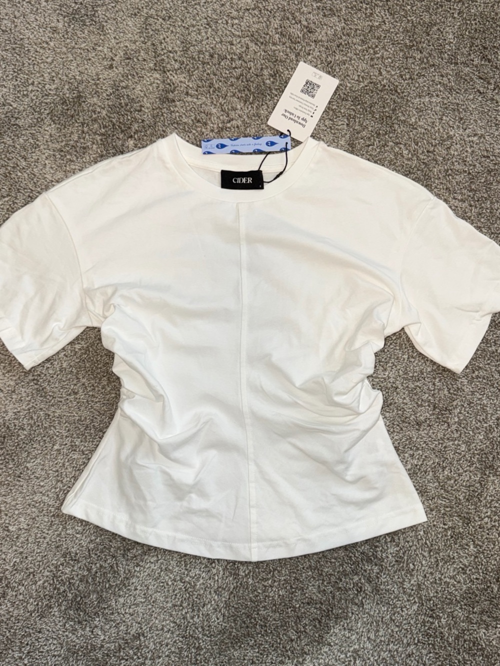 Cider Ruched Round Neck White Tee